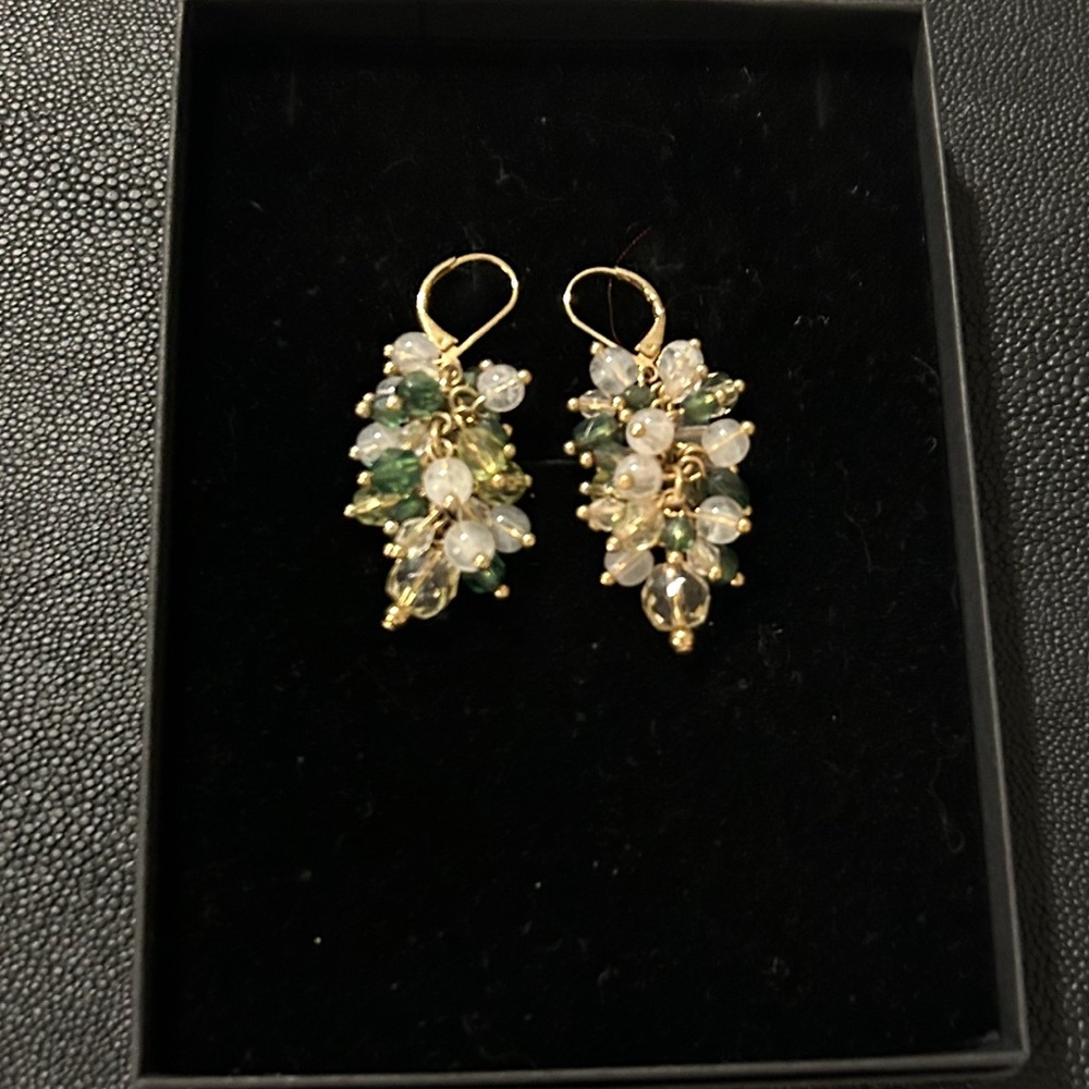 Elegant Gold and Green Cluster Earrings